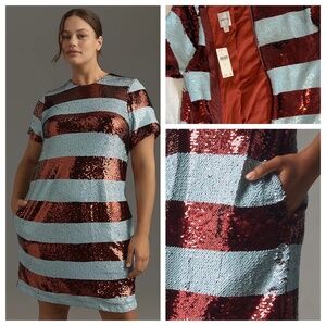 NWT Anthropologie Maeve Short-sleeve Sequin Striped Mini Dress Size S